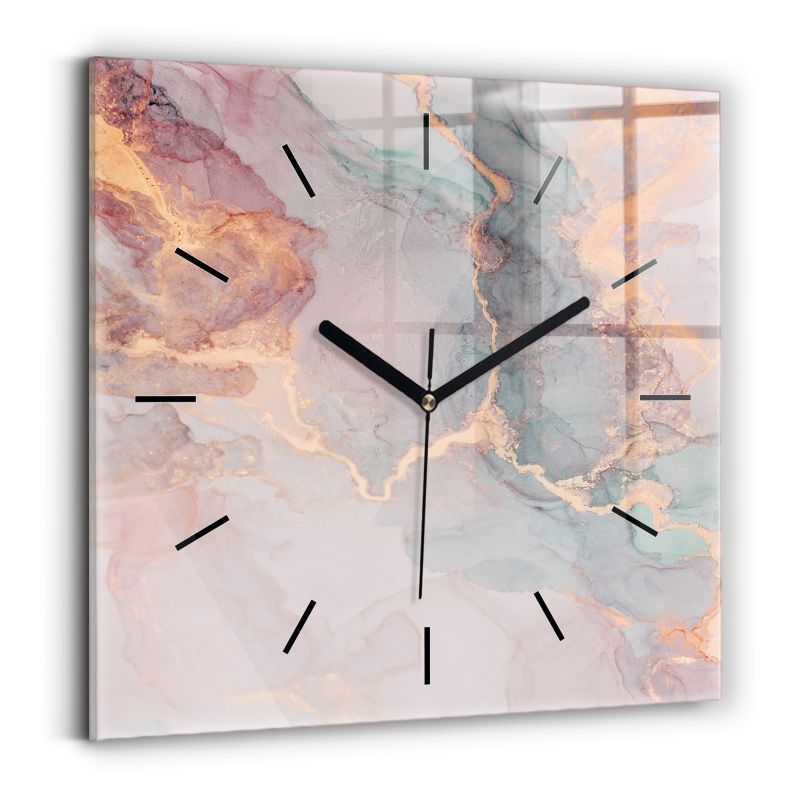 Zegar szklany czarne wskazówki Wallfluent 30x30 cm Tekstura marmuru 1 szt.