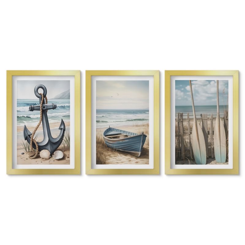 Komplet obrazów złota rama Tulup 20x30 cm Kotwica łódka wiosła plaża Dekoracja ścienna do przedpokoju 1 kpl