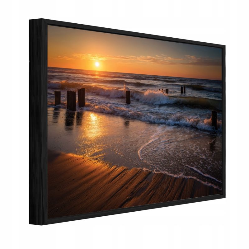 Obraz W Ramie WALLARENA Do Sypialni Salonu Na Płótnie Morze Natura Pejzaż Pomarańczowy 90x60 cm PPR16602O22 1 szt.