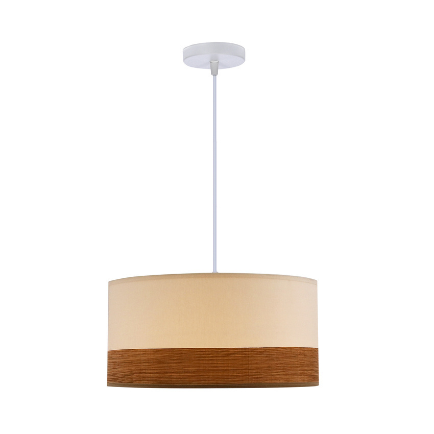 Biała lampa wisząca do salonu BIANCO abażur biało-orzechowy E27