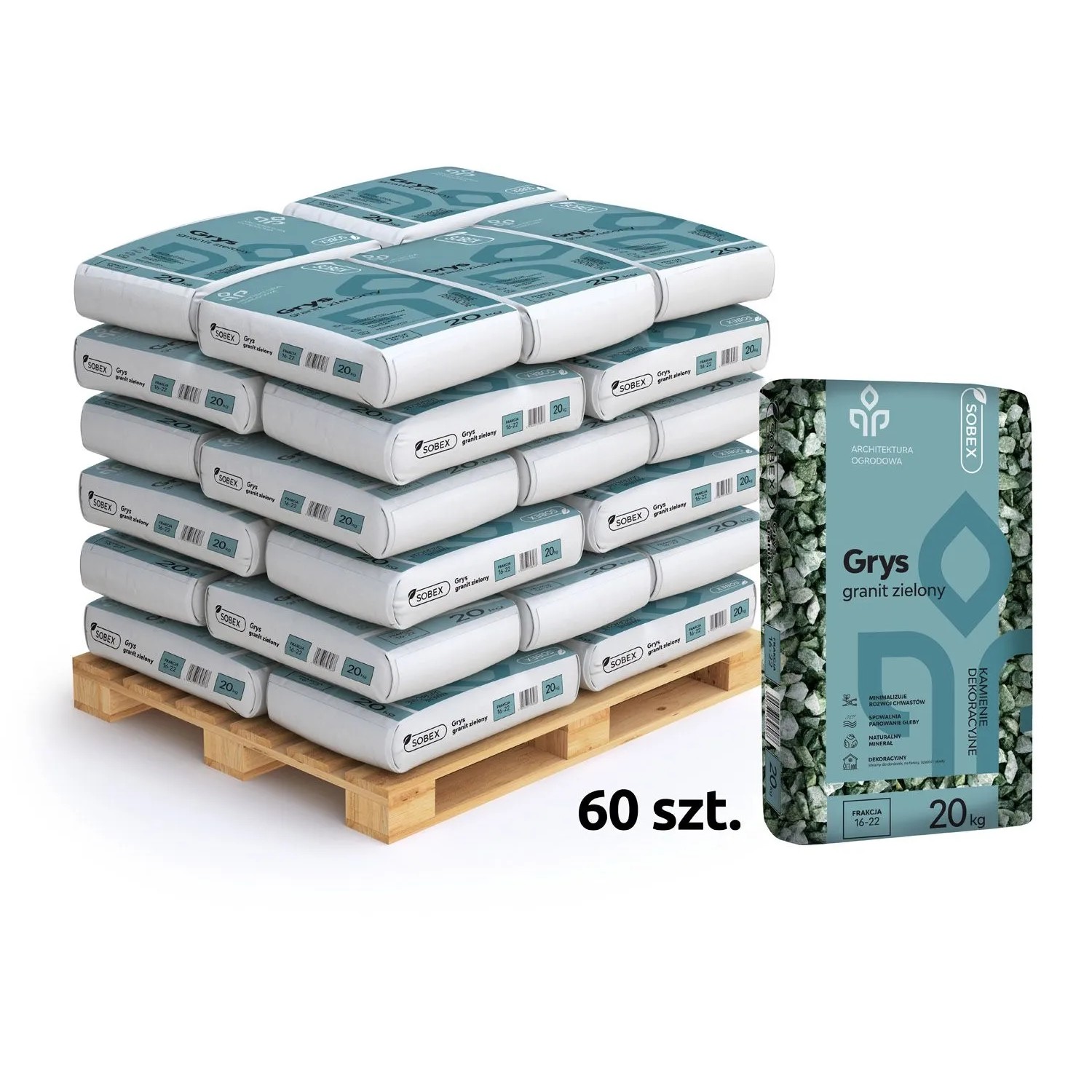 Sobex Grys granitowy zielony 16-22 mm - 60 x 20 kg