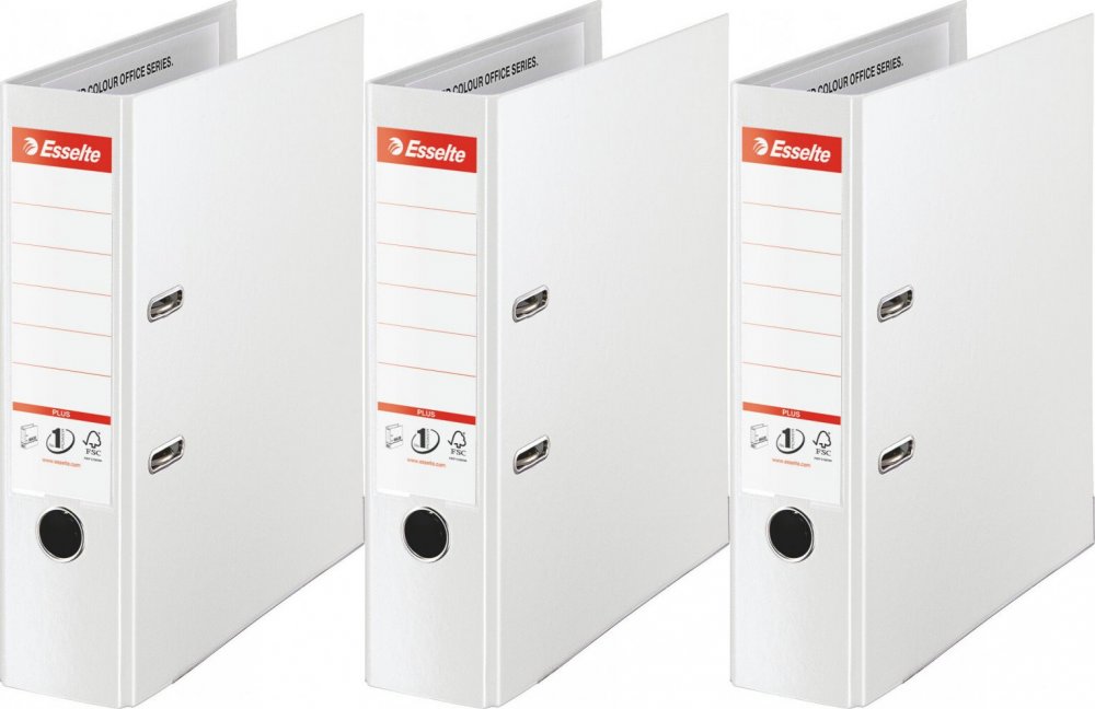 3x Segregator A4 Esselte No.1 Vivida Plus, 80mm, do 600 kartek, 30% PP z recyklingu, biały