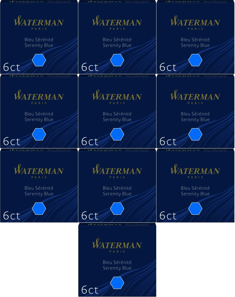 10x Naboje do piór Waterman, International, krótkie, 6 sztuk, niebieski