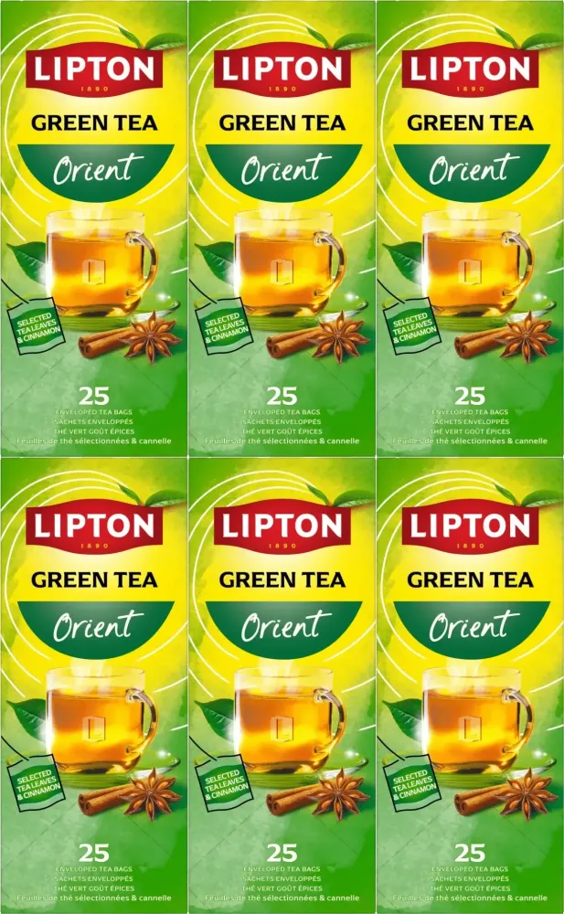 6x Herbata zielona smakowa w kopertach Lipton Classic Green Tea Orient, 25 sztuk