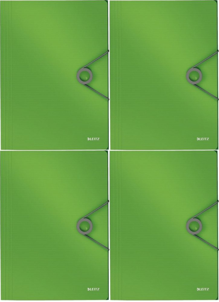 4x Teczka na dokumenty Leitz Solid, z gumką, A4, PP, 15mm, jasnozielony