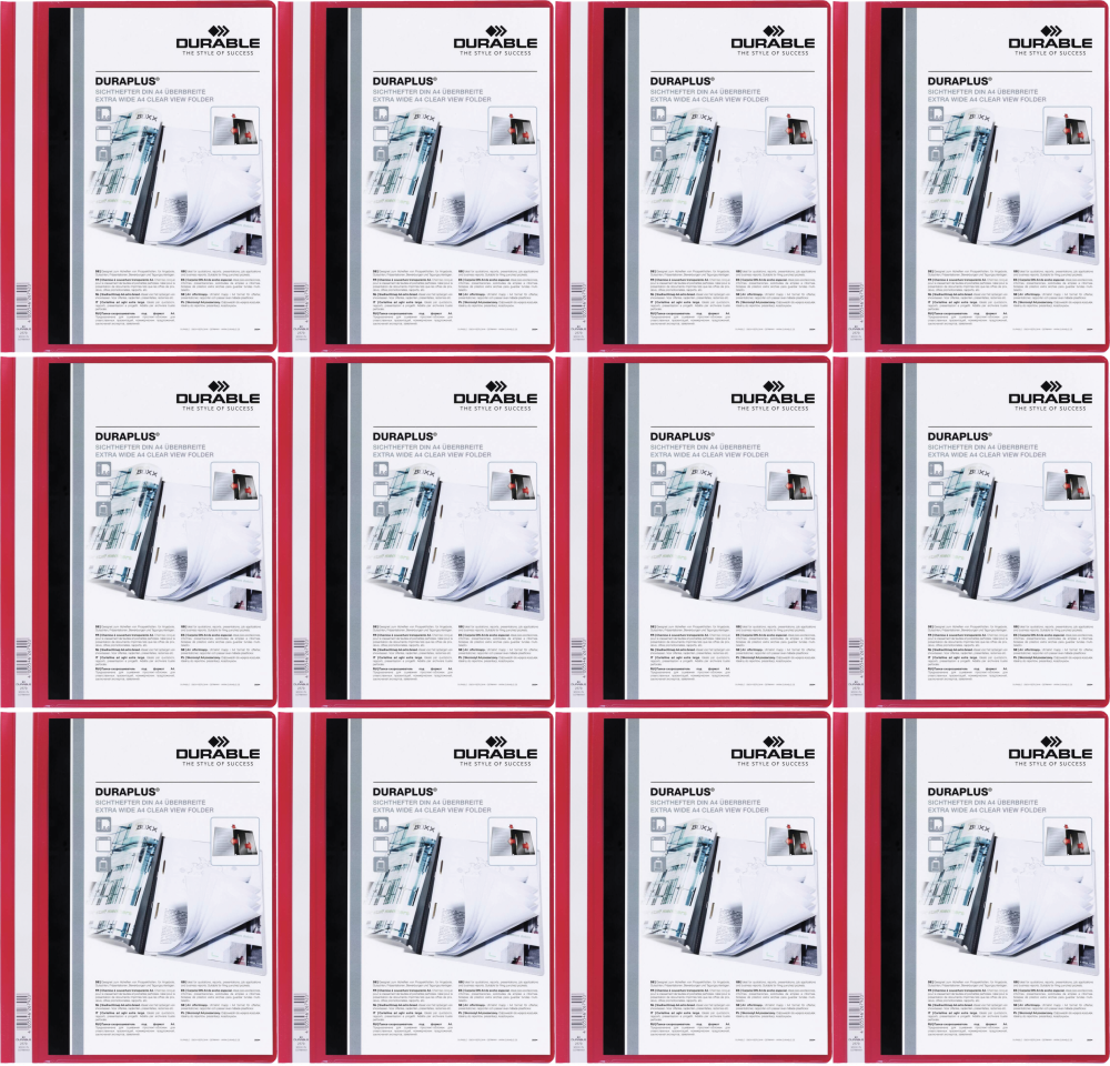 12x Skoroszyt plastikowy Duraplus Durable, A4, prezentacyjny, czerwony