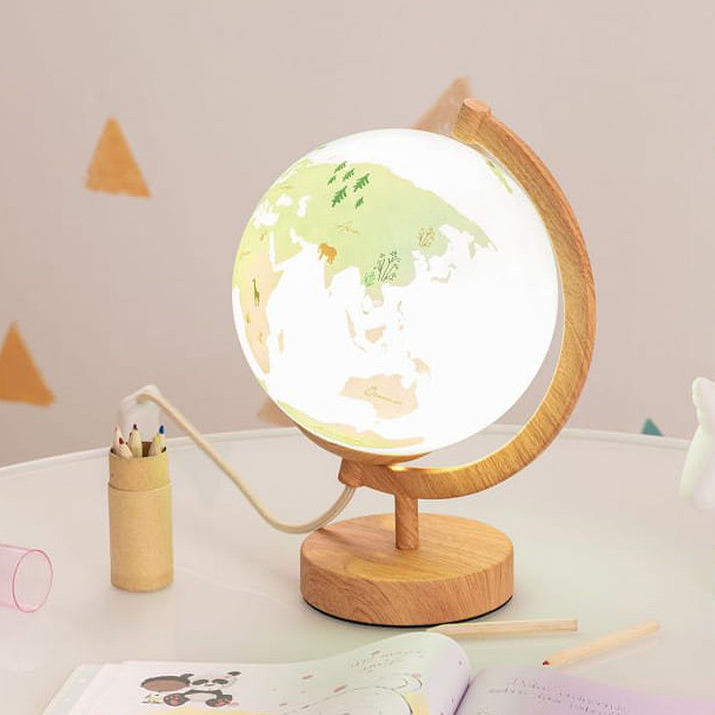Abruzzo Globi lampka nocna dziecięca 1x40 W niebieska-drewno ABR-GLO-B