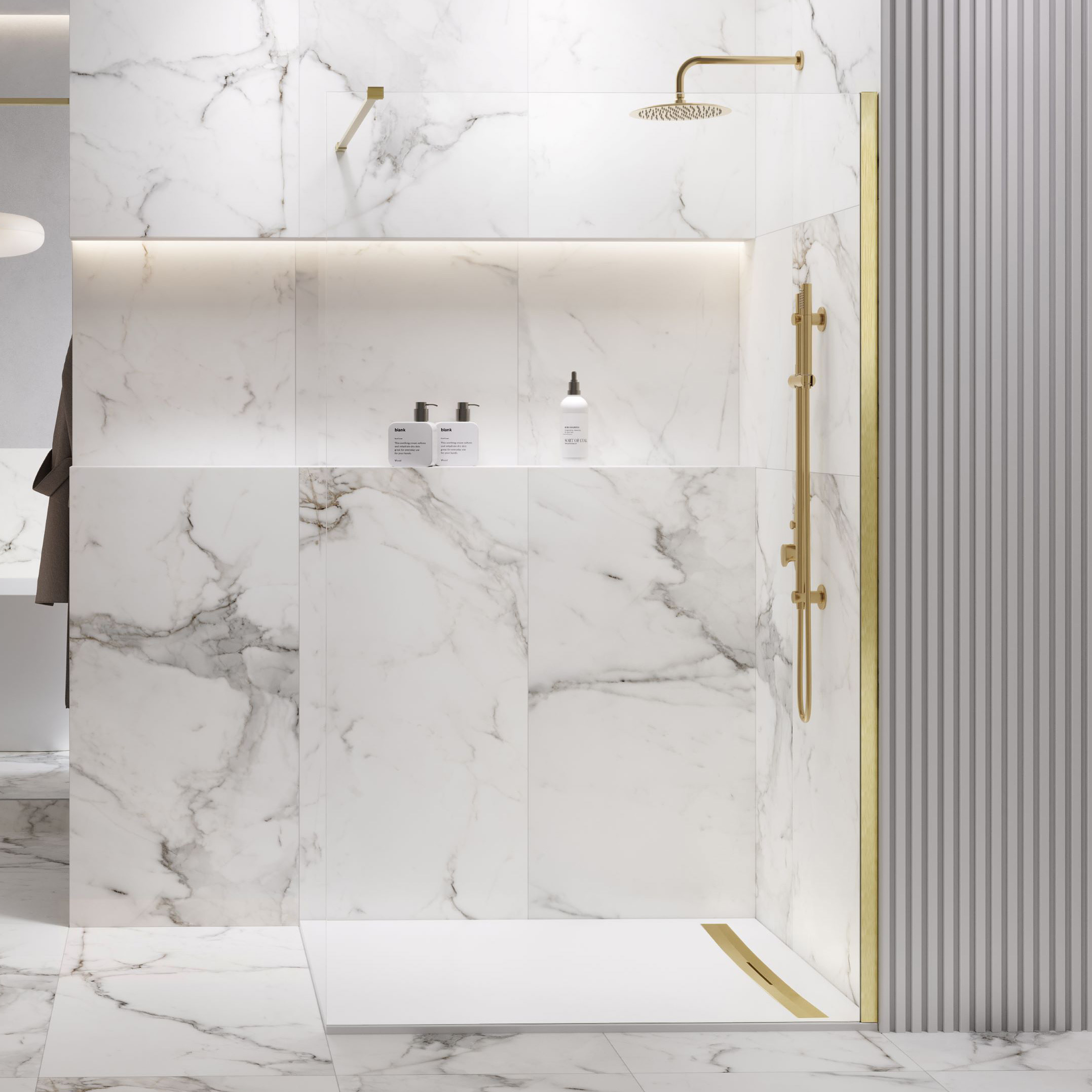 Meissen Keramik Kontra ścianka prysznicowa walk-in 120 cm złoty szczotkowany/szkło przezroczyste S169-011