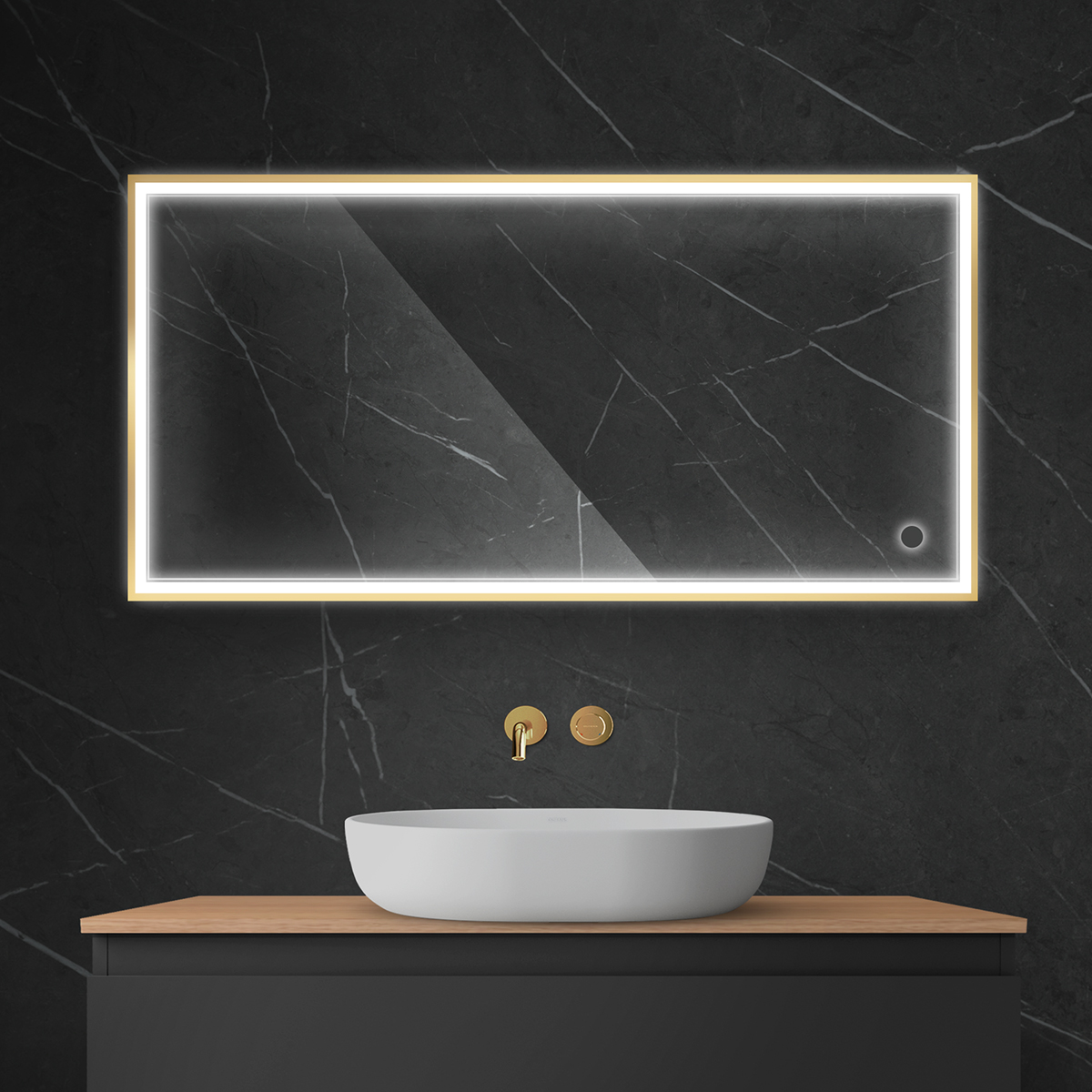 Oltens Nordlis lustro 60x120 cm prostokątne z oświetleniem z przodu z matą grzewczą złoty 64107800 - Wysyłka w 24h