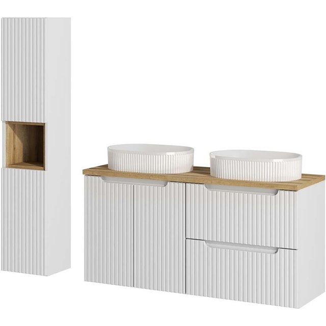 COMAD Zestaw mebli NOVA WHITE 2 szafki z blatem OAK 120 cm, 2 umywalk