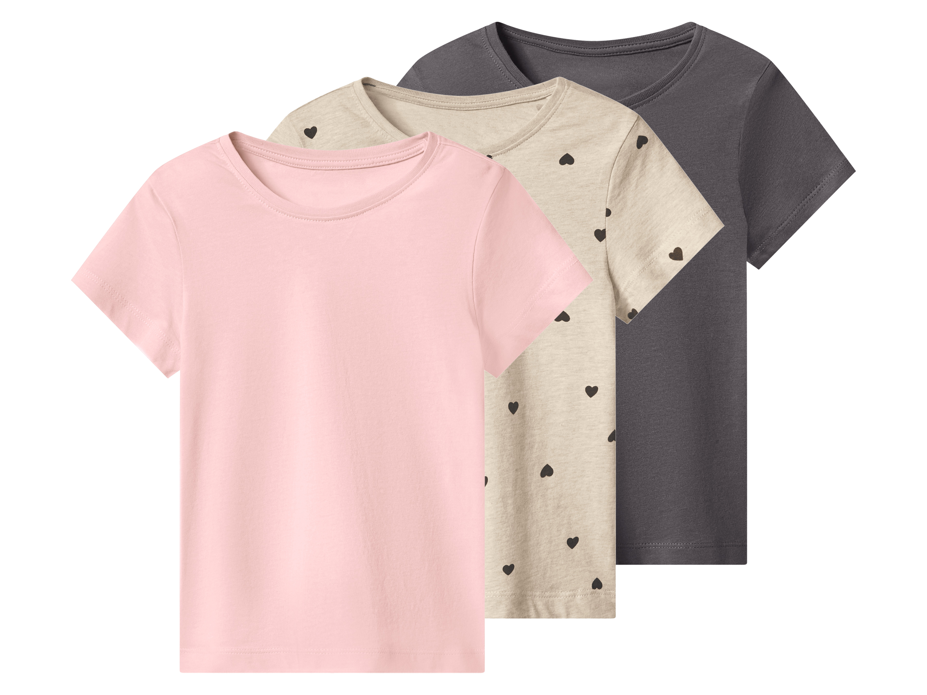 lupilu T-shirty dziecięce z bawełną, 3 sztuki jasnoróżowy/beżowy/ciemnoszary, 122/128