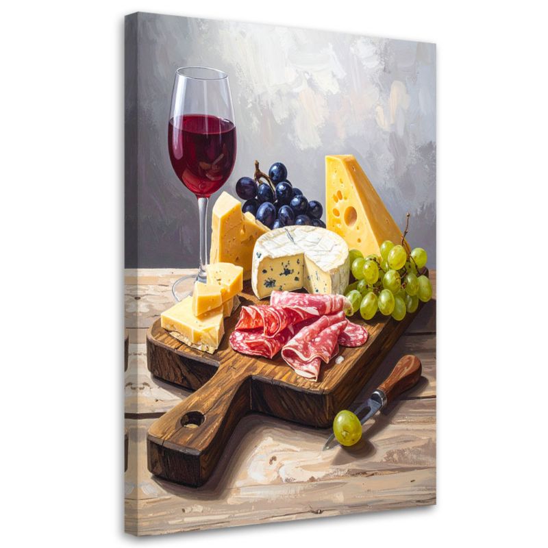 Obraz do kuchni jadalni restauracji Feeby Deska wędlin serów winogron 60x90cm 1szt