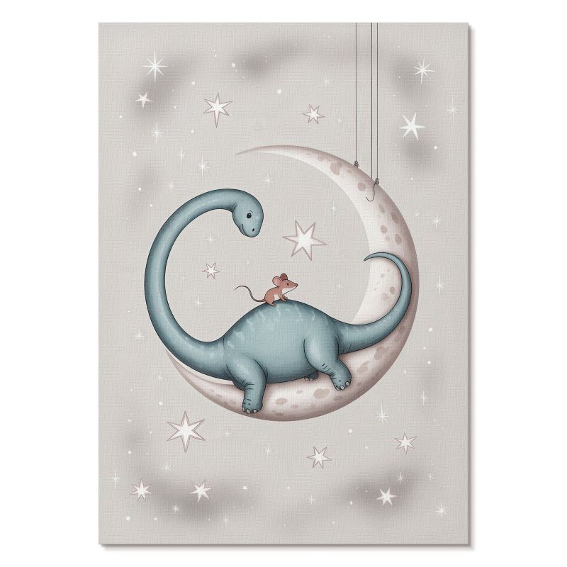 Nowoczesny Plakat na Płótnie Tulup 29,7x42 cm (A3) Dinozaur na księżycu Do sypialni, dzieci, przedpokoju 1 szt.