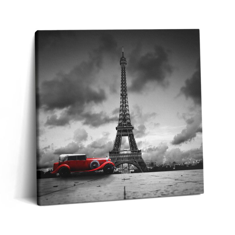 Obraz na płótnie Wallfluent 60x60 cm Wieża Eiffla i czerwony samochód 1 szt.