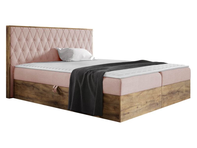Łóżko kontynentalne MIRJAN 24 Wood 6 180x200 dąb lancelo/różowy 1 szt.
