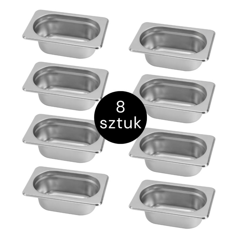 Pojemnik na żywność gastronomiczny GN Mega-M stal nierdzewna 1/9 176x108x65mm zestaw 8 szt.