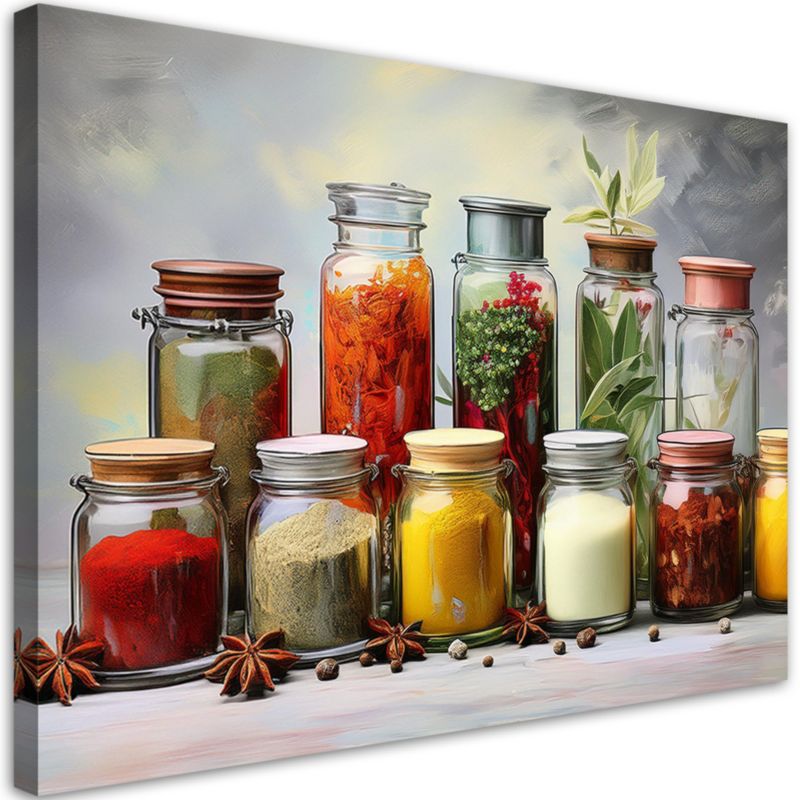 Obraz na płótnie Feeby Kolorowe Przyprawy Zioła w Słoiczkach 100x70cm 1szt