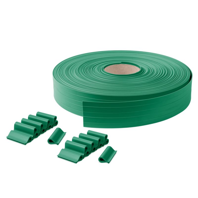 Taśma ogrodzeniowa PCV 19cm z 80 klipsami, listwa do przetłoczeń ogrodzeń panelowych premium, 900 g/m2, zielony, 50m