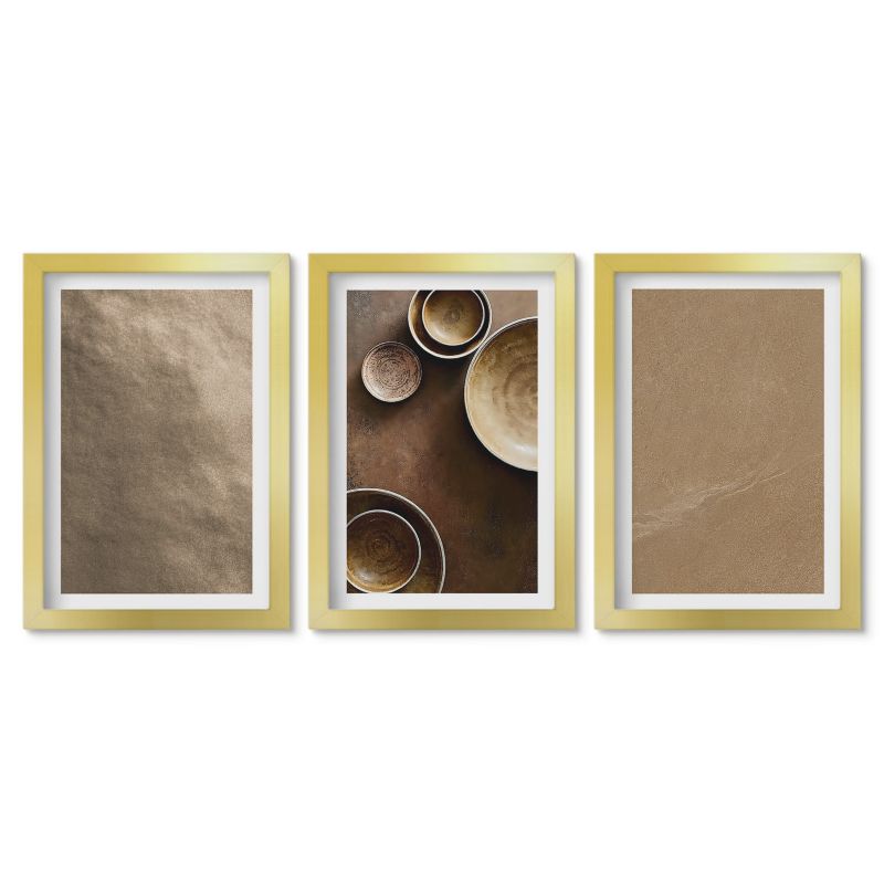 Zestaw 3 obrazów w złotej ramie Tulup 20x30 cm Kamienne struktury minimalistyczne Stylowa galeria nad biurko 1 kpl
