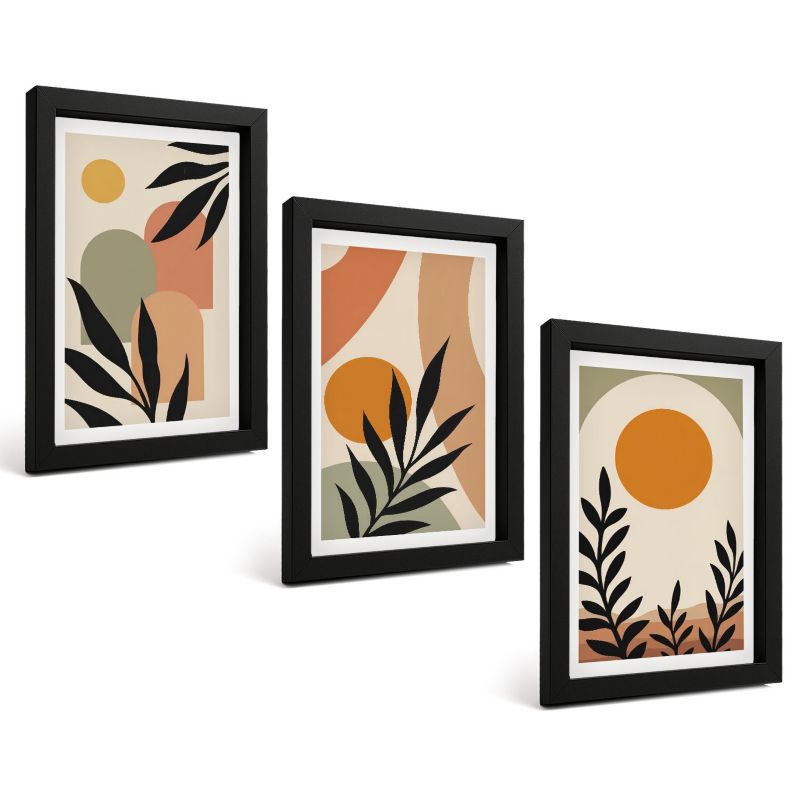 Zestaw Obrazów 3 Częściowy ArtPrintCave Czarne Ramki 20x30 cm Dekoracja do Sypialni Abstrakcyjne roślinne kształty 1 kpl.
