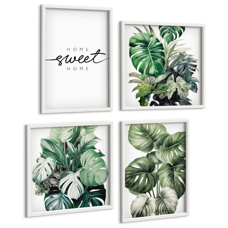 Zestaw Obrazów 4 Częściowy ArtPrintCave (2x50x50+2x40x60cm) Biała rama Rośliny zielone Sweet Home 1 kpl.