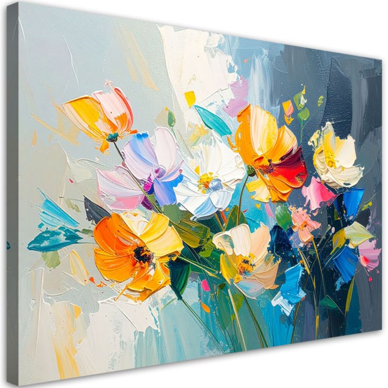 Obraz do salonu nowoczesny Feeby Kolorowe Kwiaty imitacja farby olejnej 120x80cm 1szt