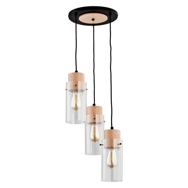 Lampa wisząca Alfa Tantum czarno-przezroczysty-jasne drewno wym: 100 x 38 x 38 cm 3xE27 x 60W 1 szt.