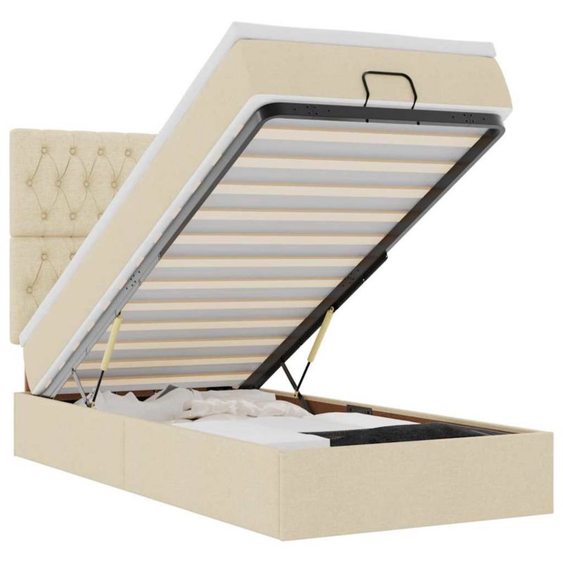 Łóżko otomana WaszeMeble z materacem 90x200 cm Kremowy tkanina z LED ze schowkiem WM-3314063 1 szt.