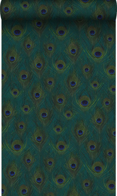 tapeta flizelinowa z ekoteksturą Origin Wallcoverings Pawie pióra morskiej zieleni 53 cm x 10.05 m - 1 rol.