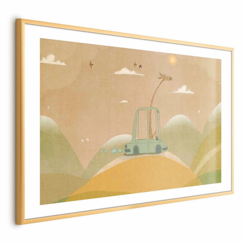 Plakat Artgeist Podróżująca żyrafa 90x60 cm z ramą złotą 1 szt