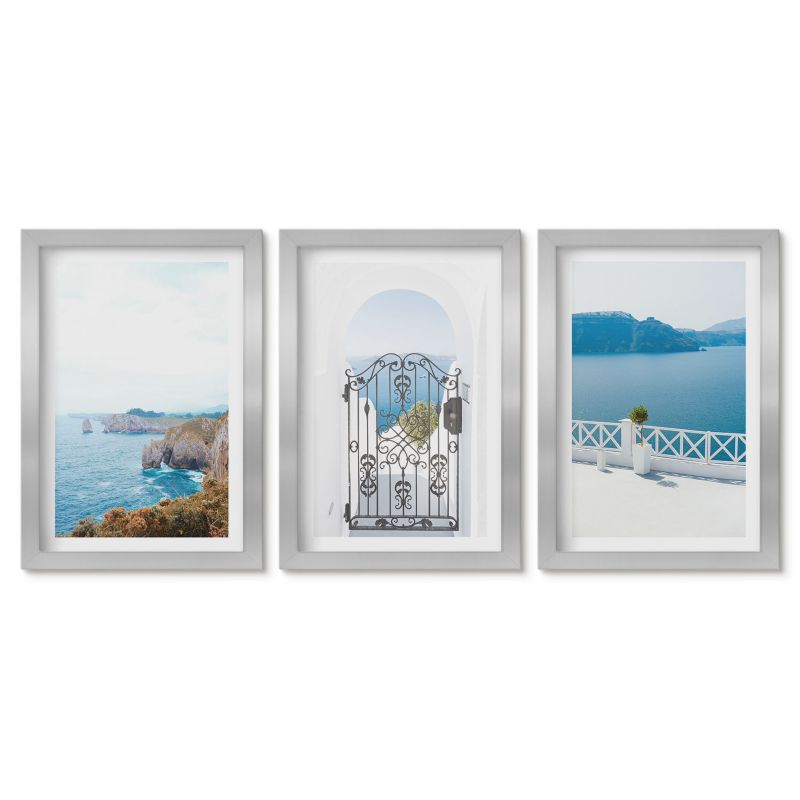 Obrazy w srebrnej ramie Tulup 20x30 cm Morze architektura Grecji Stylowa galeria nad biurko 1 kpl