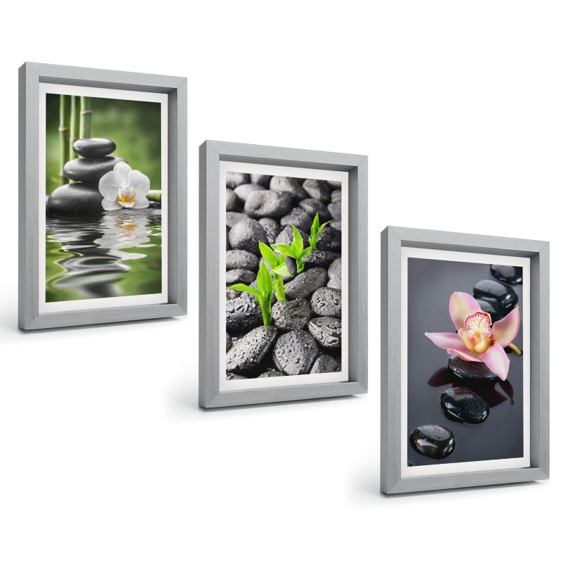 Zestaw Obrazów 3 Częściowy ArtPrintCave Srebrne Ramki 20x30 cm Dekoracja do Sypialni Spokojna kompozycja zen 1 kpl.