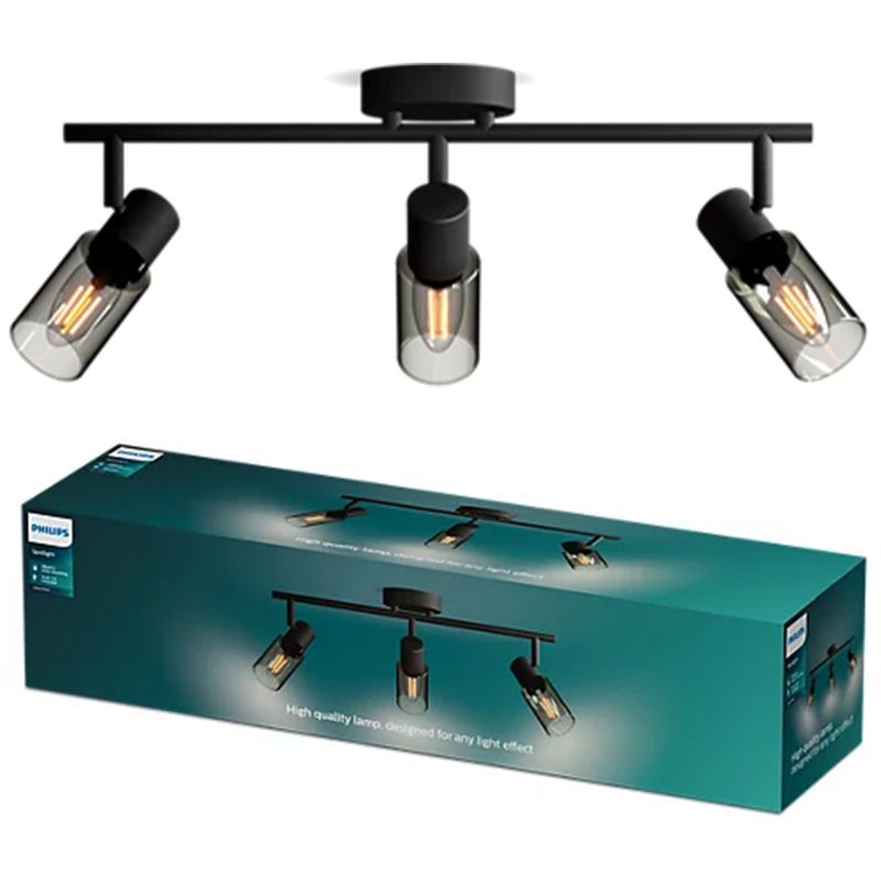 Lampa Sufitowa Palms Philips Reflektor Spot Spot 3x E14 Szkło Dymione Czarna 1 szt.