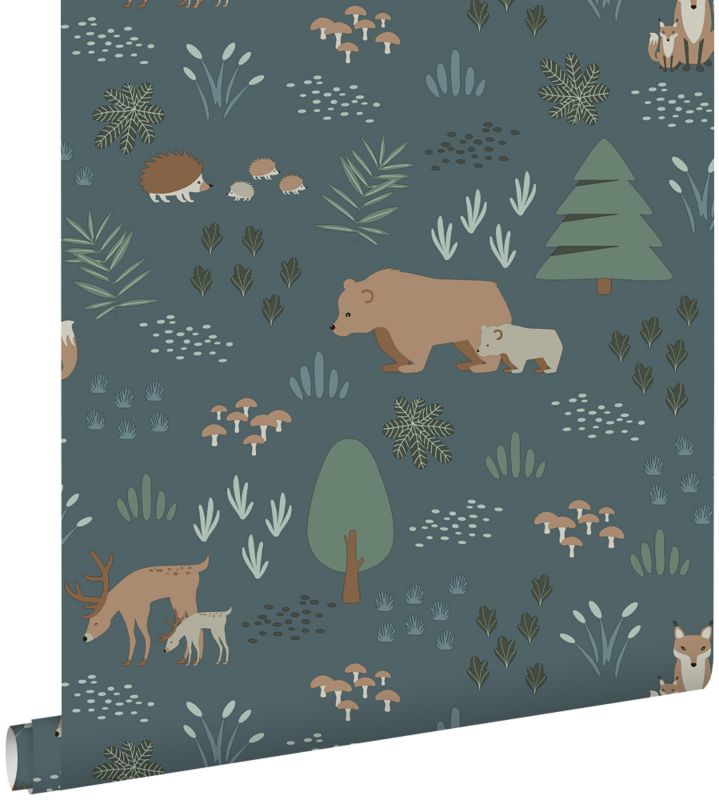 Tapeta ESTAhome las ze zwierzętami leśnymi szaro-niebieskim 53 cm x 10.05 m - 1 rol.