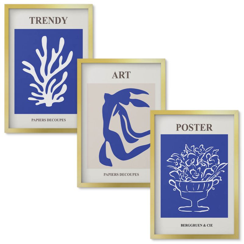 Zestaw obrazów Wallfluent Abstrakcyjne postery Matisse Złota rama 40x60 cm 3 szt.