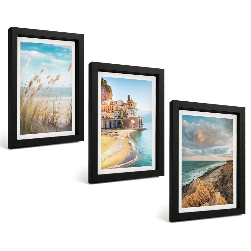 Zestaw Obrazów 3 Częściowy ArtPrintCave Czarne Ramki 20x30 cm Dekoracja do Sypialni Krajobrazy plaża klify miasto 1 kpl.