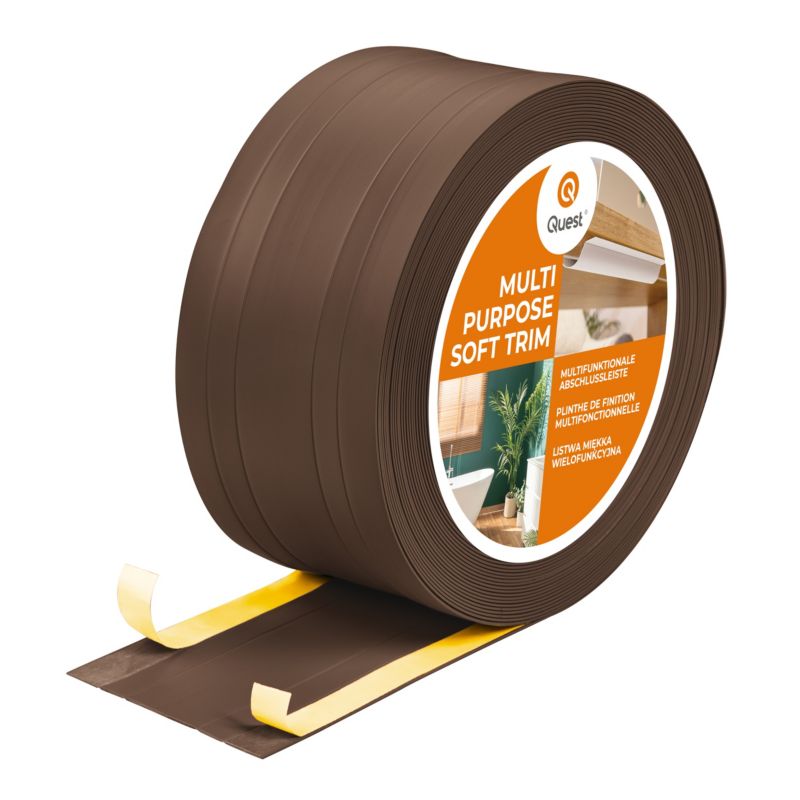 Listwa wykończeniowa samoprzylepna 2w1 PCV 110mm QUEST, maskująca elastyczna listwa podłogowa - brąz, 25 m, 1 szt.