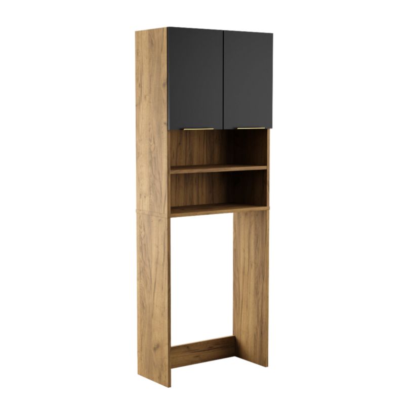 Szafka Łazienkowa SKXMeble Regał Stojąca Na Pralkę Bella Złoty Craft i Czarny 180x66x30 1szt.