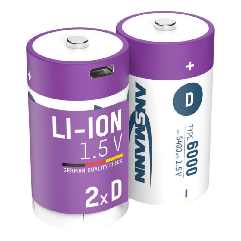 Akumulatory Li-Ion ANSMANN D 6000mAh 1.5V USB-C - 2 szt.