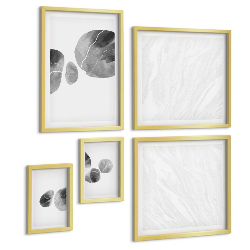 Galeria 5 Obrazów ArtPrintCave (2x50x50+2x20x30+40x60cm) Złota rama Plamy farb abstrakcyjne sztuka 1 kpl.