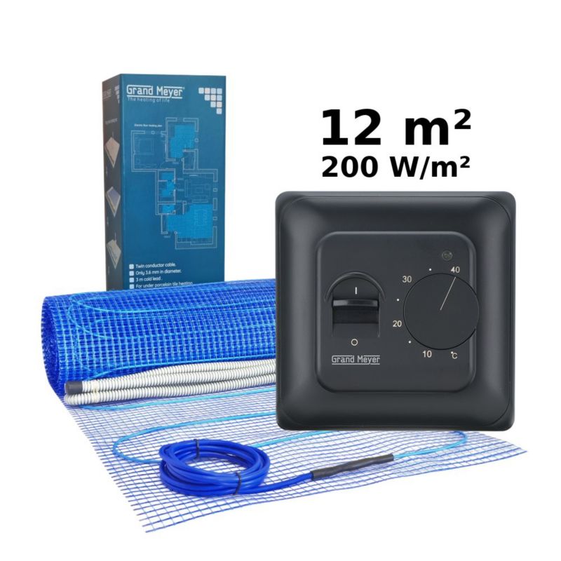 Zestaw do ogrzewania podłogowego 12 m², 200 W/m² + termostat MST-10, 1 szt.