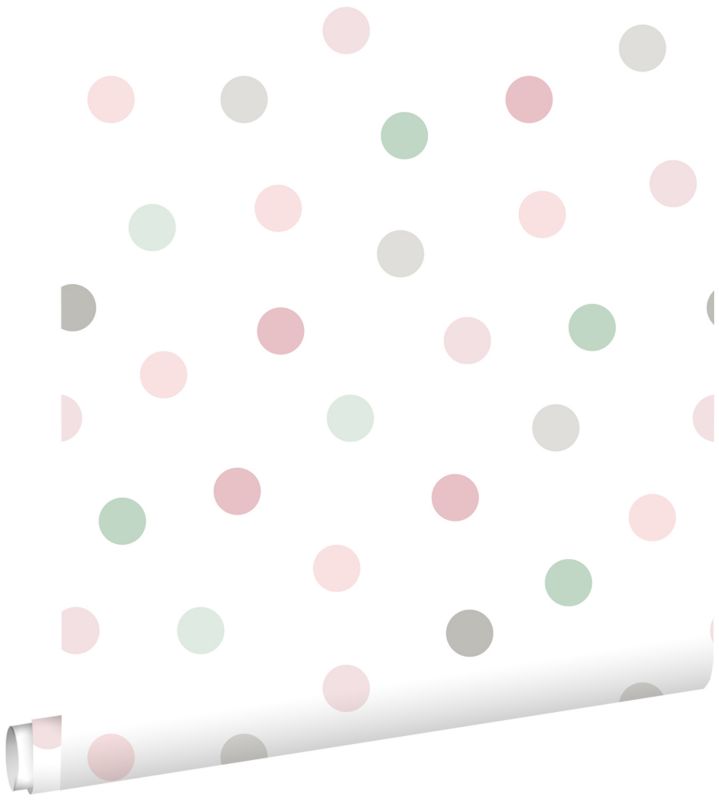 Tapeta ESTAhome kropki różowym,zielonymIszarym 53 cm x 10.05 m - 1 rol.