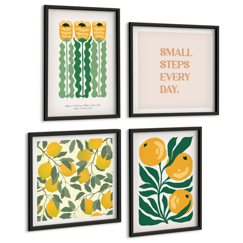 Komplet 4 Obrazów ArtPrintCave (2x50x50+2x40x60cm) Czarna rama Roślinne wzory z kwiatami 1 kpl.