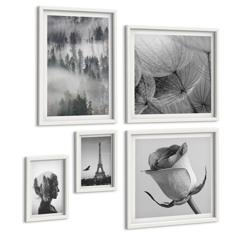 Zestaw Obrazów 5 Częściowy ArtPrintCave (2x50x50+2x20x30+40x60cm) Biała rama Cytrusy w słonecznym ogrodzie 1 kpl.