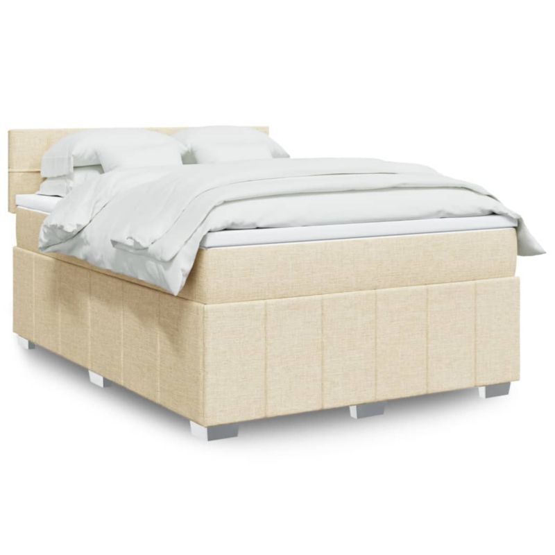 Łóżko z materacem WaszeMeble 140x200 cm Kremowy tkanina z LED WM-3289396 1 szt.