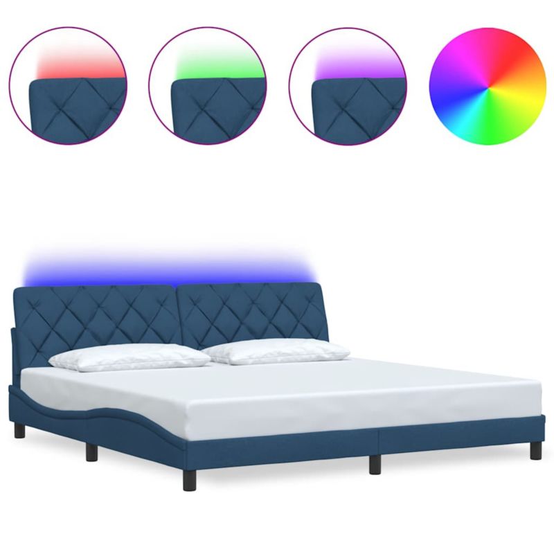Łóżko tapicerowane WaszeMeble 200x200 cm Niebieski tkanina z LED WM-3310698 1 szt.