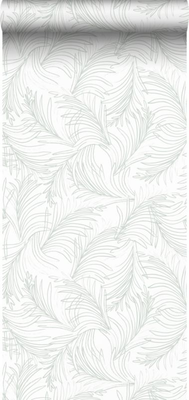 Tapeta Sanders & Sanders pióra szaro zielonymIbiałym 53 cm x 10 m - 1 rol.
