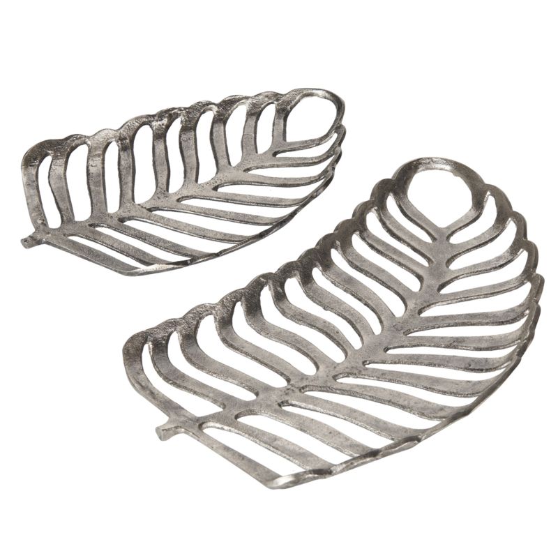 Zestaw 2 pater dekoracyjnych Liść Amnisos Metal Srebrny 1 par.
