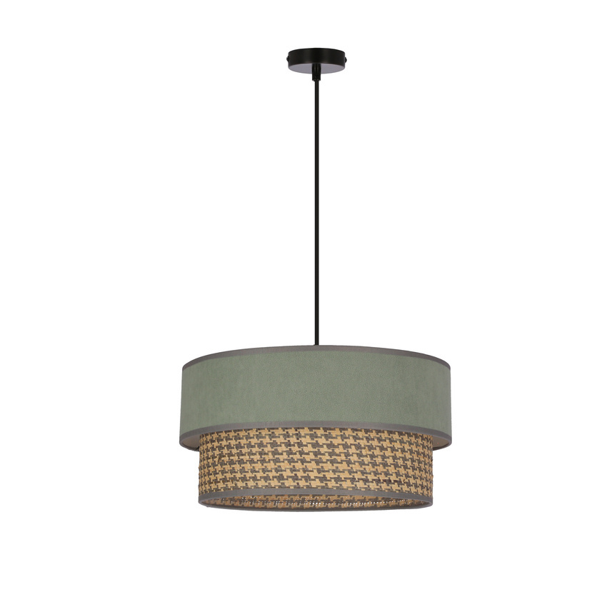 Czarna lampa wisząca do salonu Livorno abażur miętowy szaro-beżowy