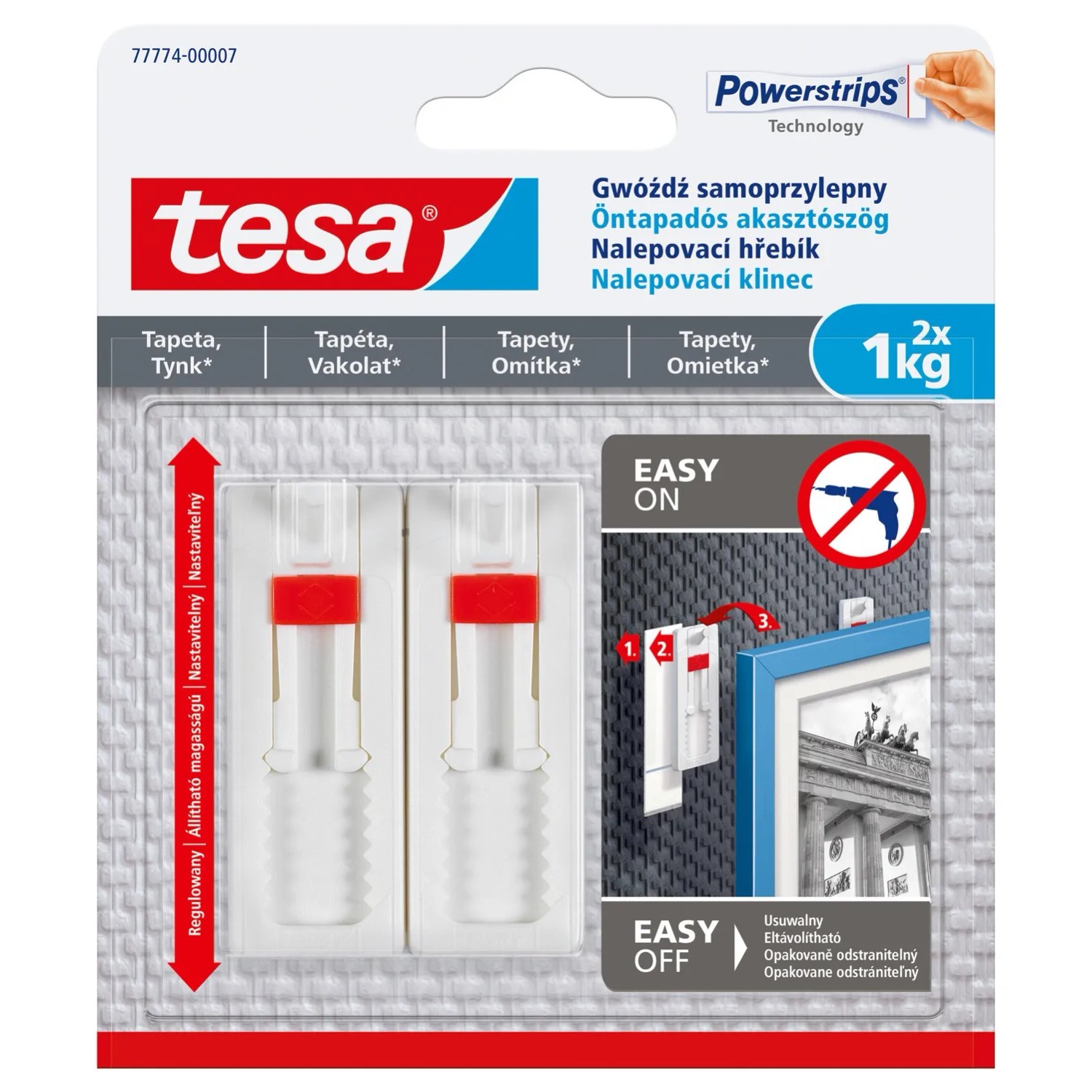 Tesa Regulowany gwóźdź samoprzylepny do tapet, 2 szt do 1kg